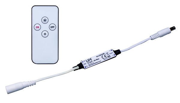Dimmer per Strip LED Singolo colore con Telecomando IR, 12/24Vdc 4A, con connettori DC 5,5mm