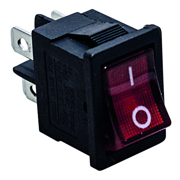 Interruttore 0-1 tasto luminoso Rosso 6A 250V~  CON FASTON 4,8mm T-max 85°C
