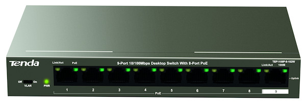 SWITCH PoE 9 Porte TEF1109P-8-102W 10/100Mbps (8 Porte POE 48V 92W max + 1 Porta Uplink) TENDA