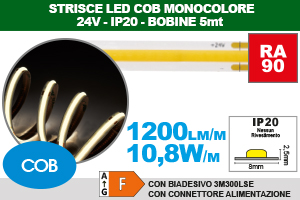 Striscia LED COB, IP20, 24V
