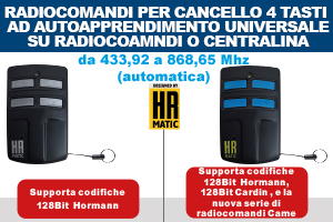 RADIOCOMANDO per CANCELLO 4TASTI 433-868Mhz